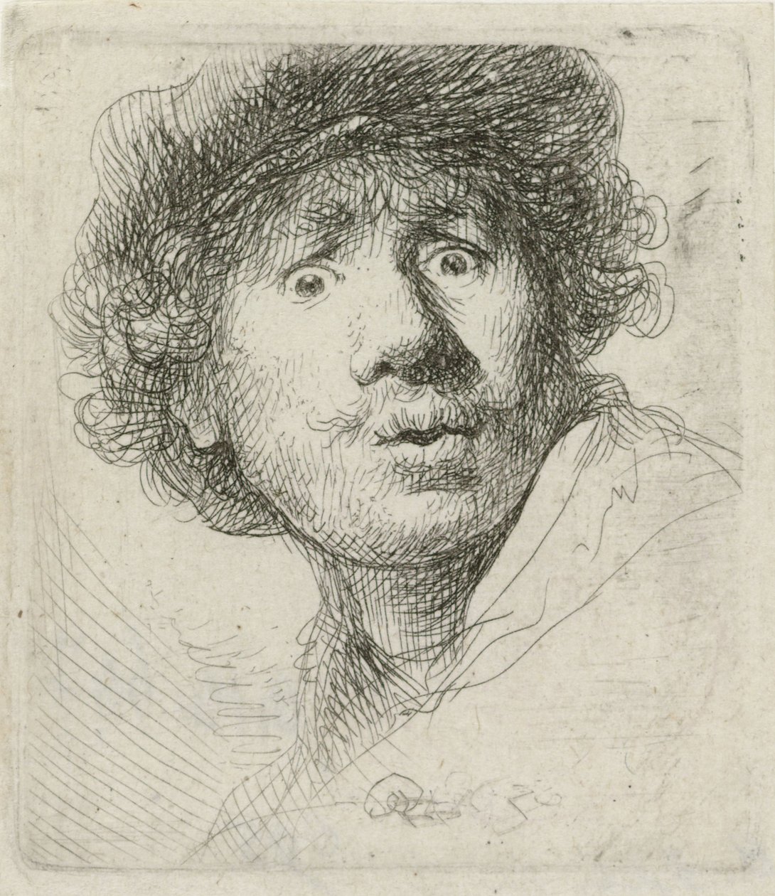 Autorretrato con boina y ojos abiertos de Rembrandt van Rijn