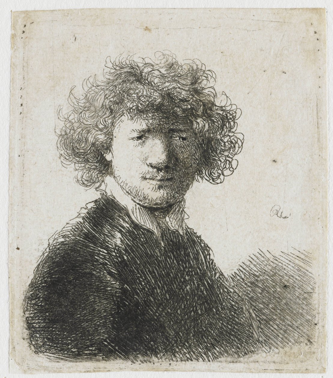 Autorretrato con pelo rizado y cuello blanco: busto de Rembrandt van Rijn