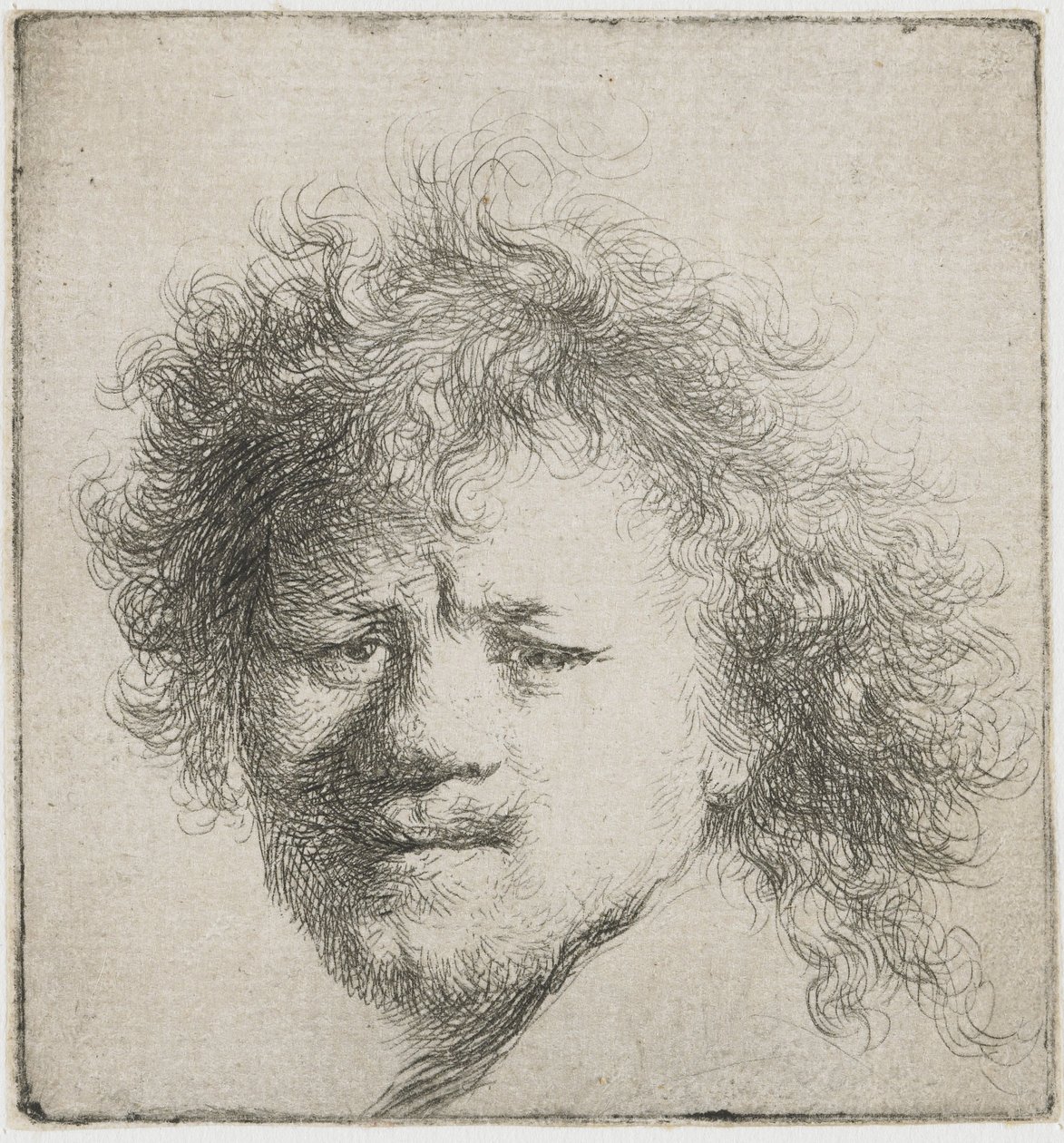 Autorretrato con cabello largo y espeso: solo cabeza, ca 1631 de Rembrandt van Rijn