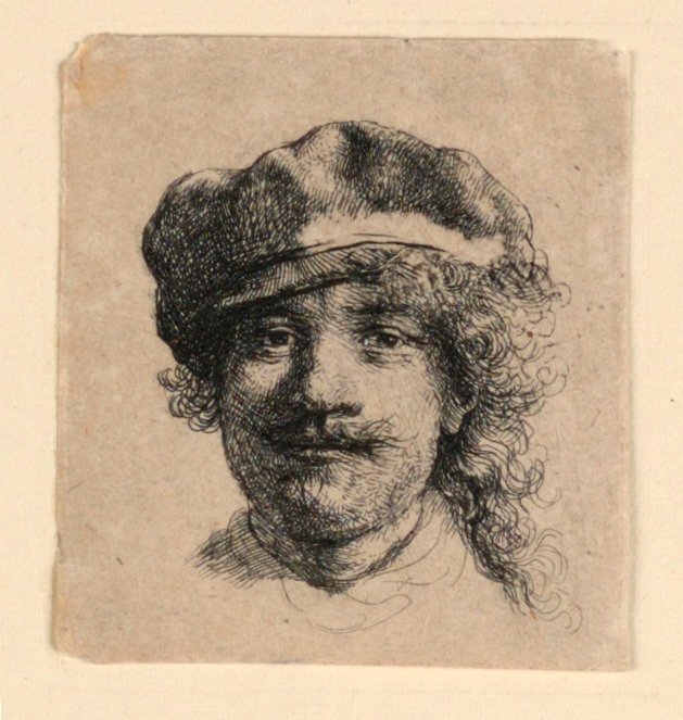 Autorretrato con gorra blanda: rostro completo, solo cabeza de Rembrandt van Rijn