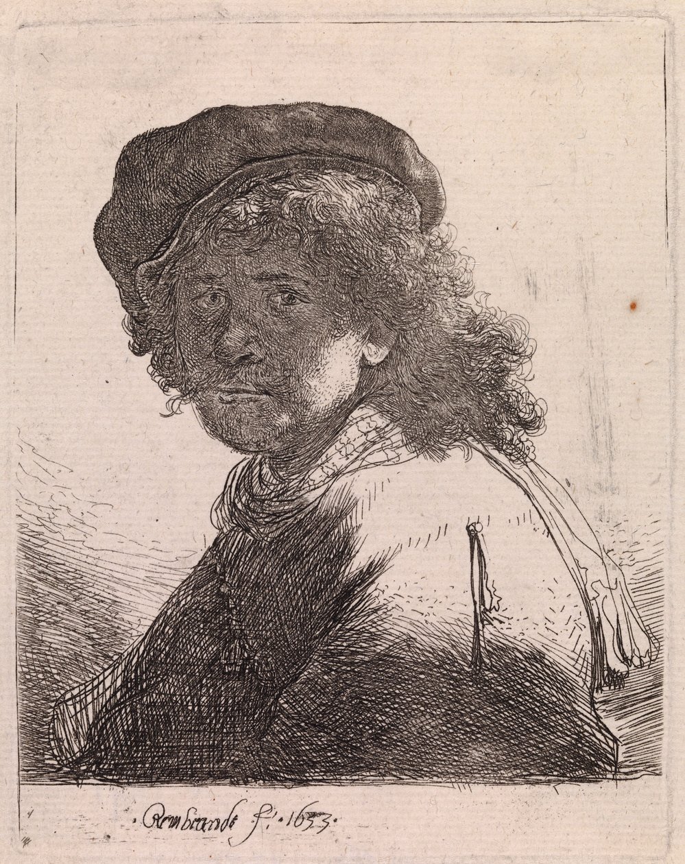 Autorretrato con gorra y bufanda, con el rostro a oscuras de Rembrandt van Rijn