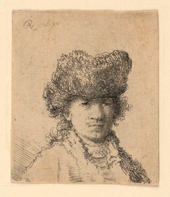 Autorretrato con gorro de piel: busto de Rembrandt van Rijn