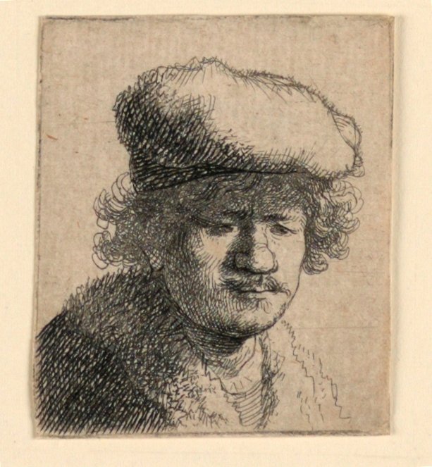 Autorretrato con gorra hacia adelante de Rembrandt van Rijn