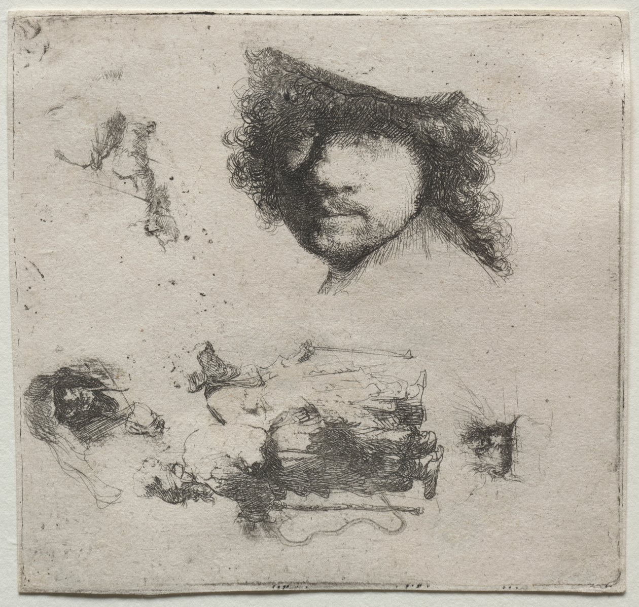 Sheet of Studies:  Self-Portrait, a Beggar Couple, etc. de Rembrandt van Rijn