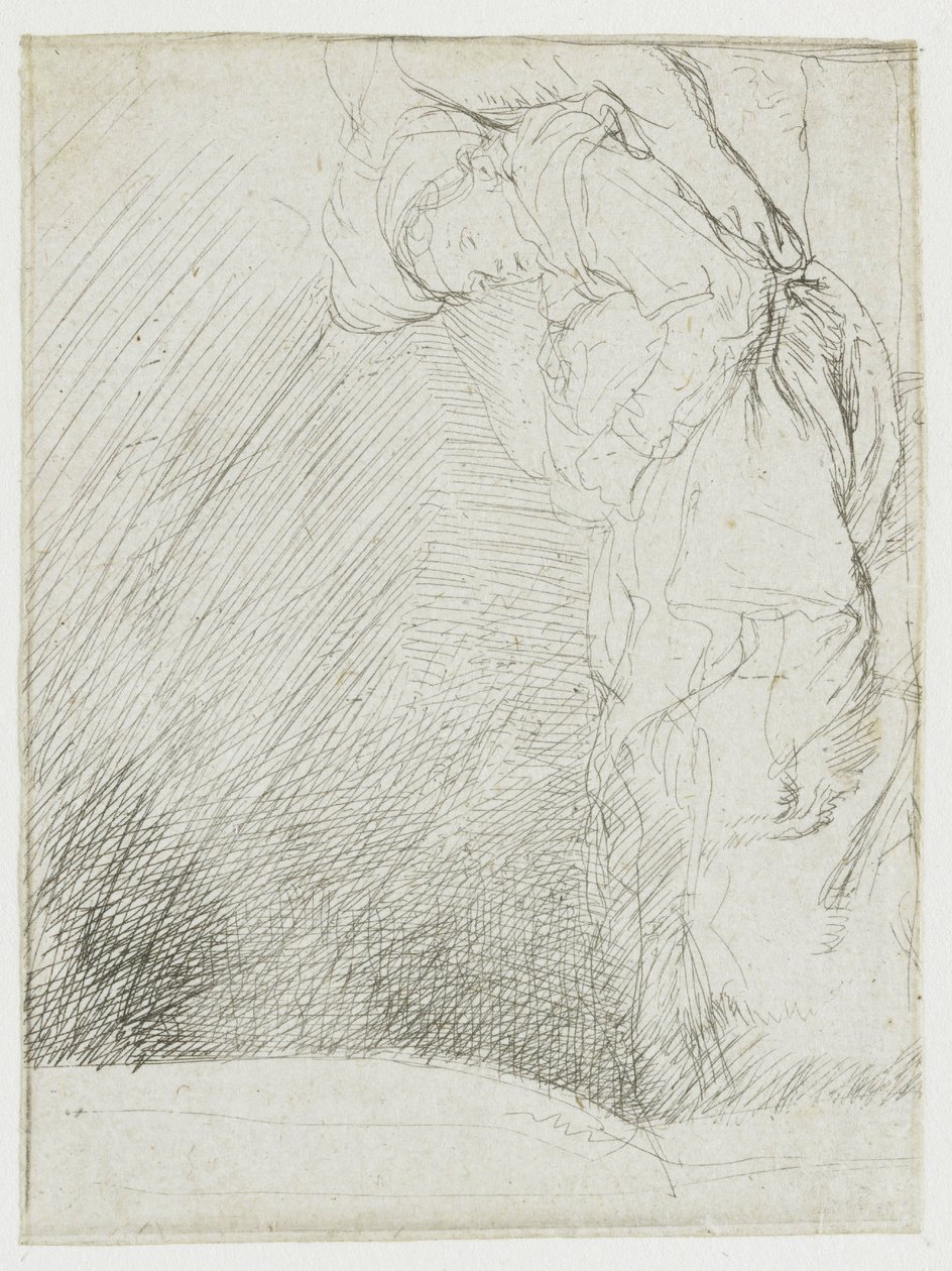 Hoja de estudios, en la que aparece una mujer enferma en la cama de Rembrandt van Rijn