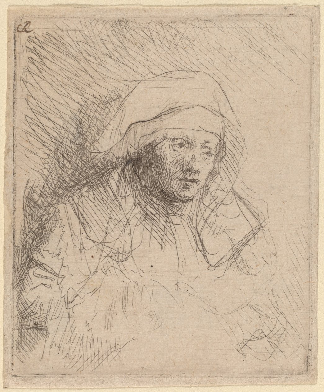 Mujer enferma con un gran tocado blanco (Saskia) de Rembrandt van Rijn