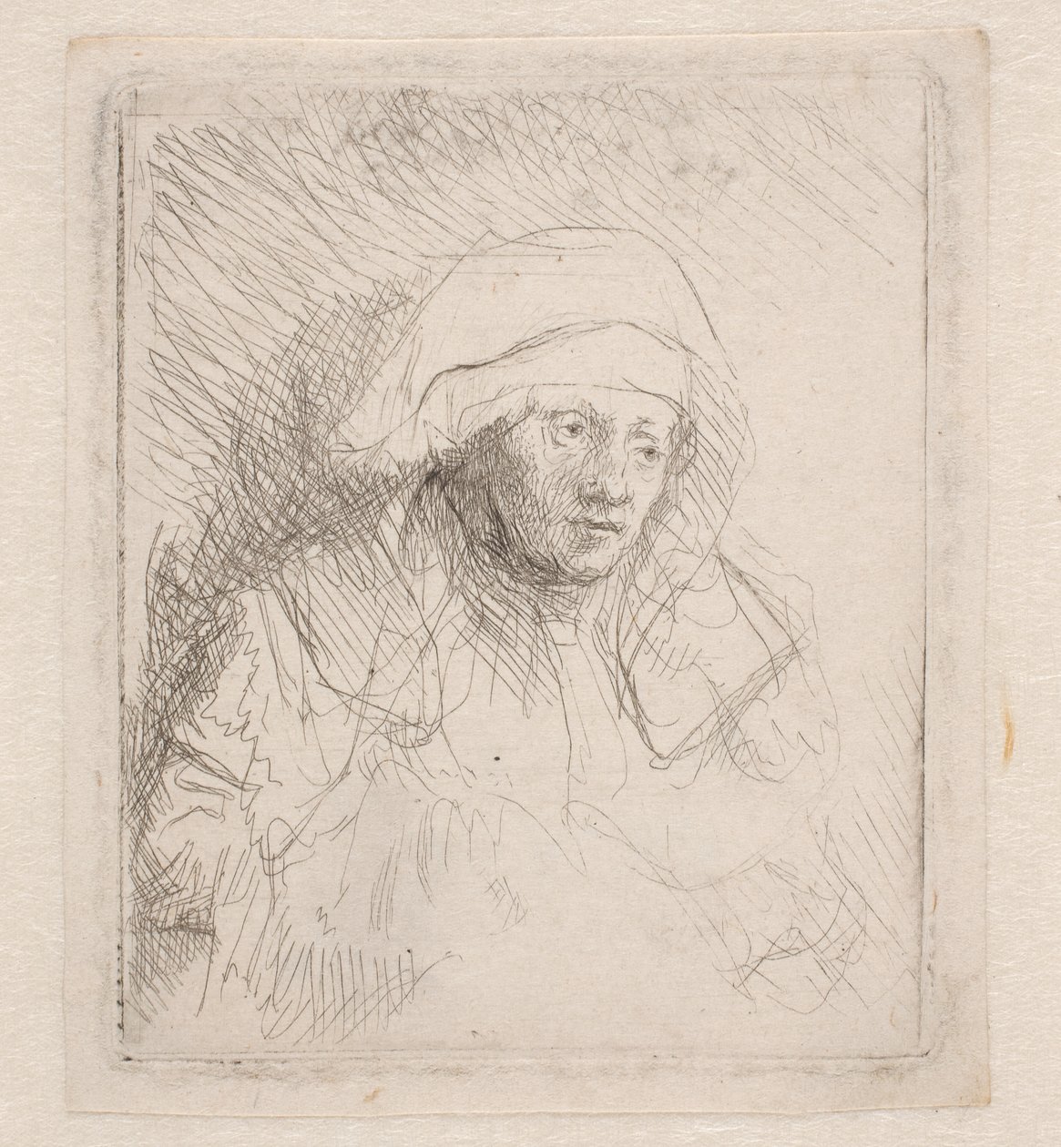 Mujer enferma con un gran tocado blanco (Saskia) de Rembrandt van Rijn