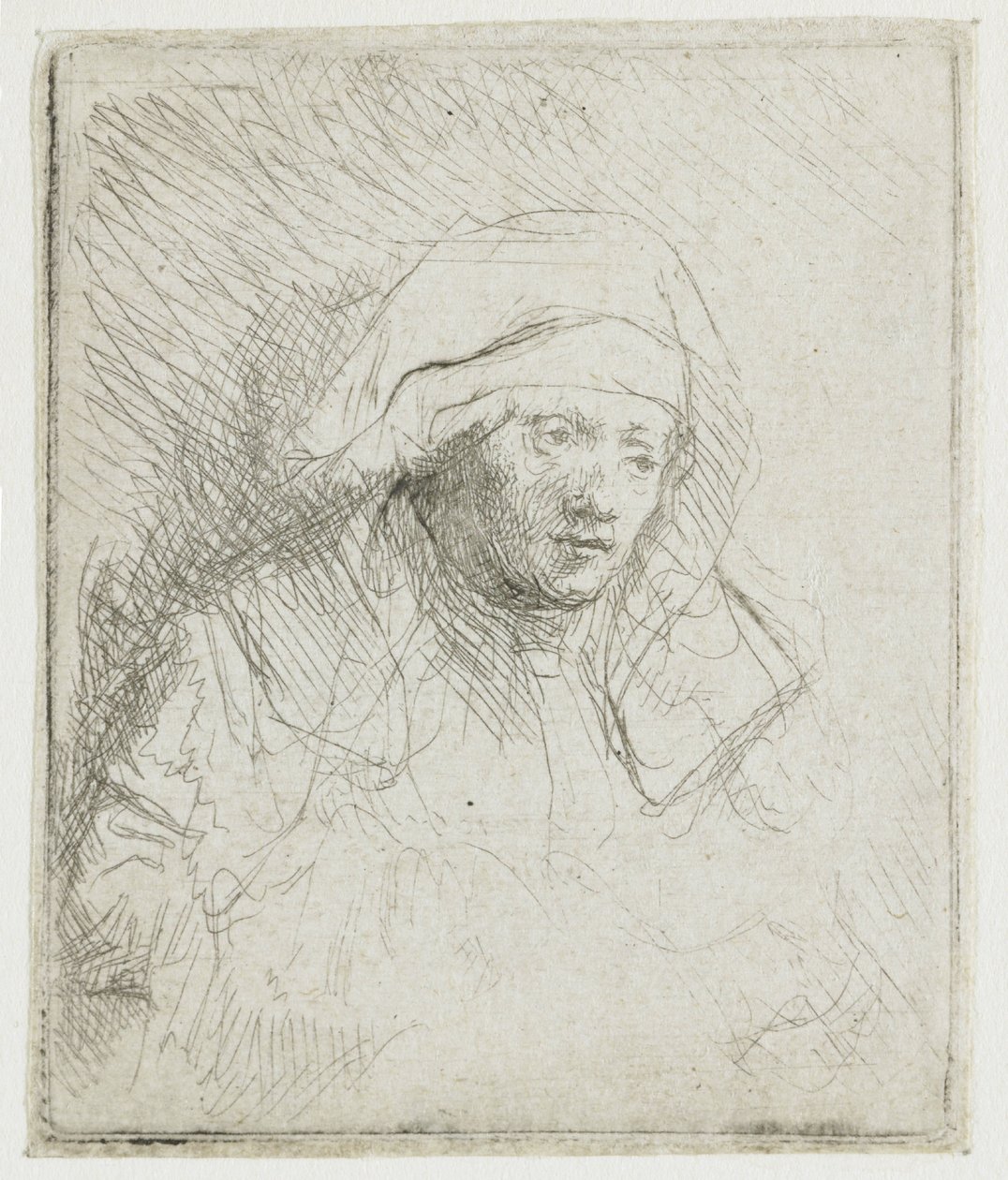 Mujer enferma con un gran tocado blanco (Saskia) de Rembrandt van Rijn