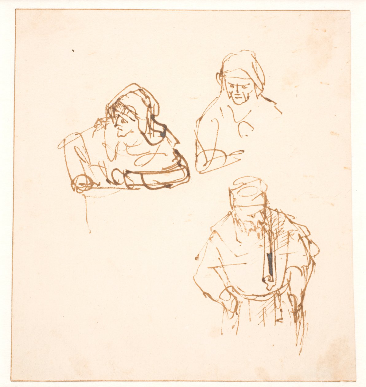 Boceto con dos estudios de una mujer y un estudio de un hombre de Rembrandt van Rijn