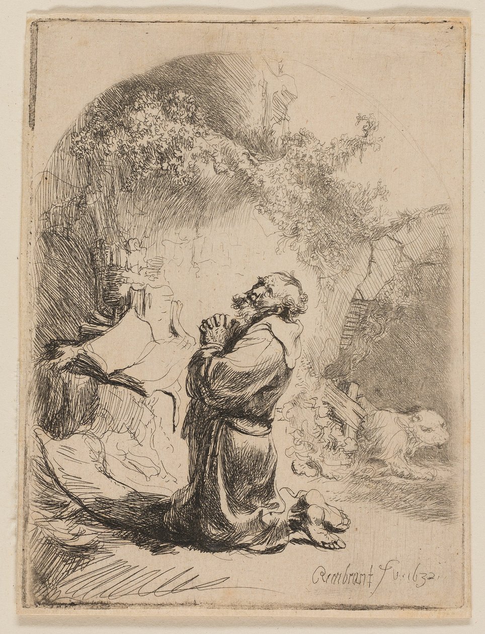 San Jerónimo rezando: Arqueado de Rembrandt van Rijn