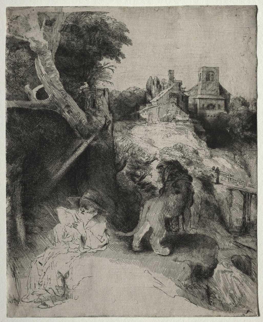 San Jerónimo Leyendo en un Paisaje Italiano de Rembrandt van Rijn