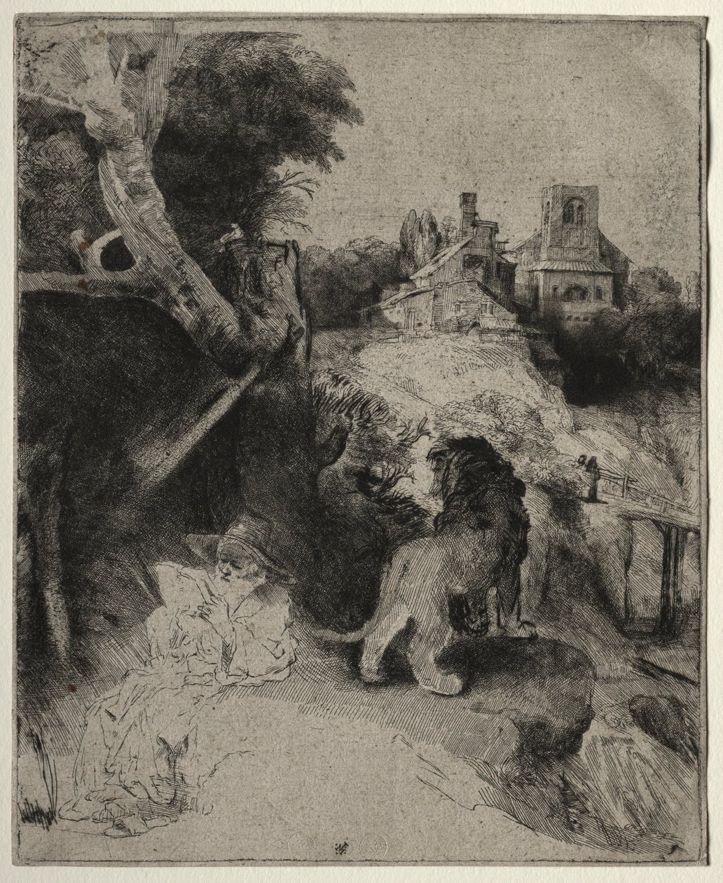 San Jerónimo leyendo en un paisaje italiano, c. 1653 de Rembrandt van Rijn