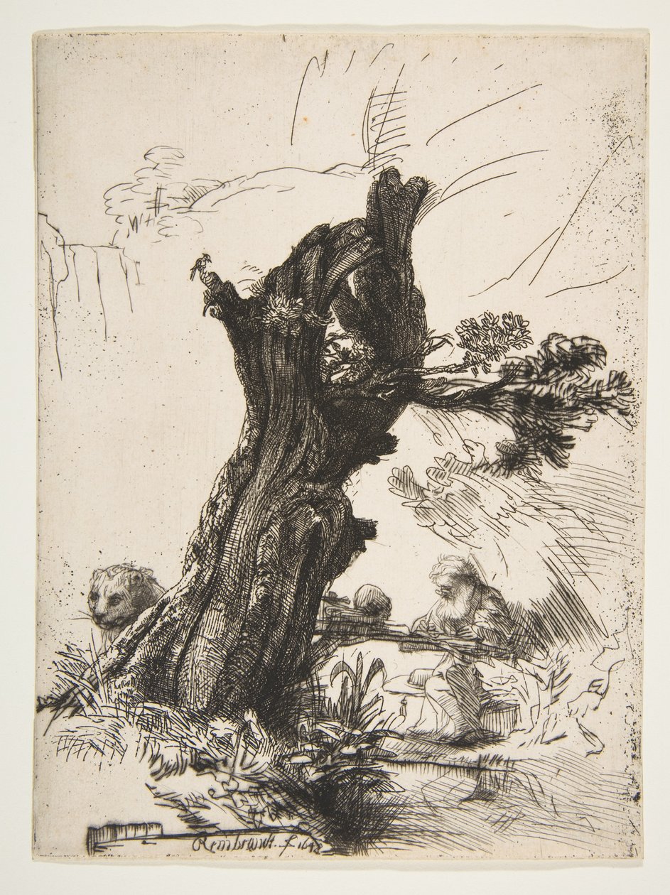 San Jerónimo junto a un sauce trasmocho, 1648 de Rembrandt van Rijn