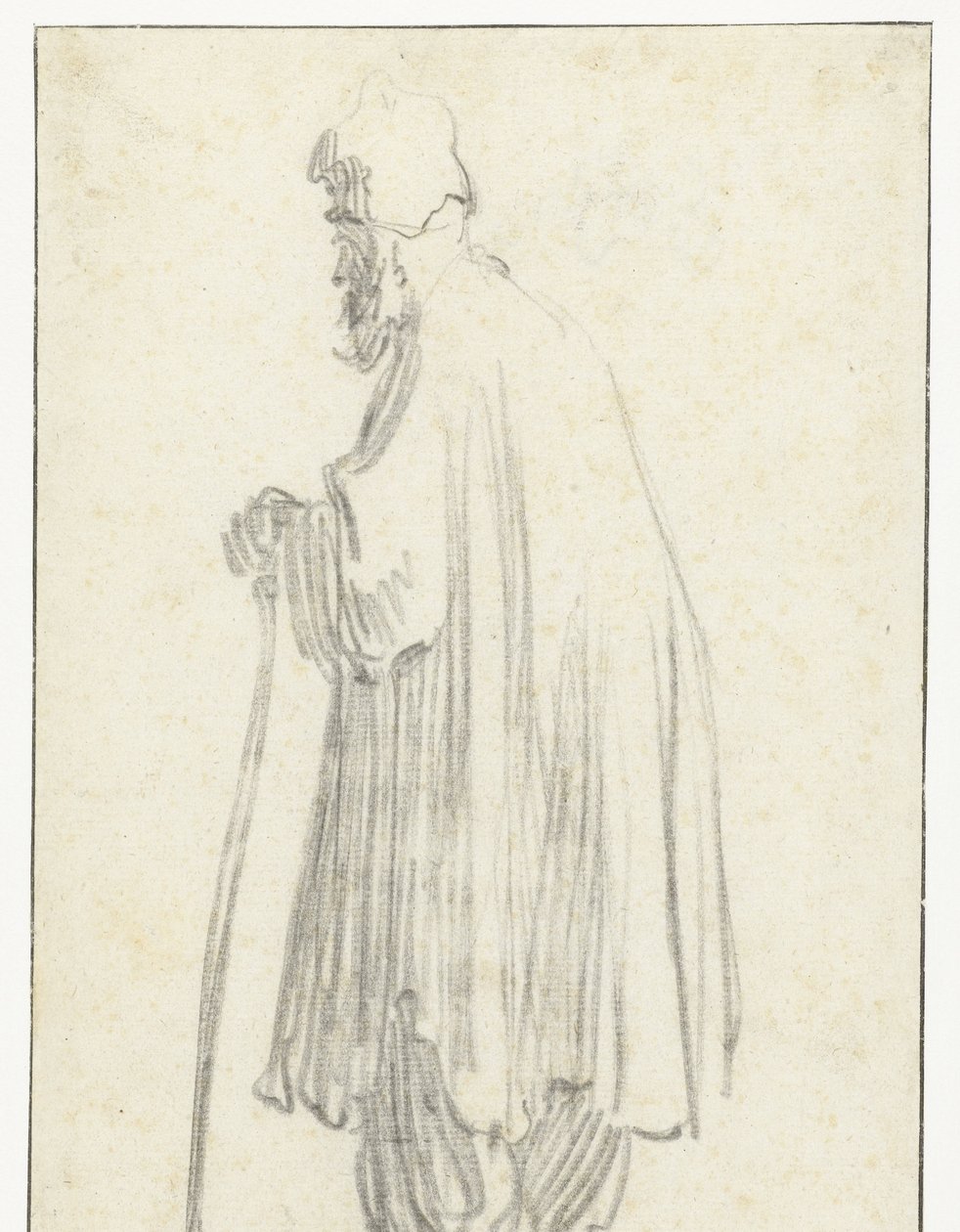 Hombre de pie con un palo, mirando hacia la izquierda de Rembrandt van Rijn