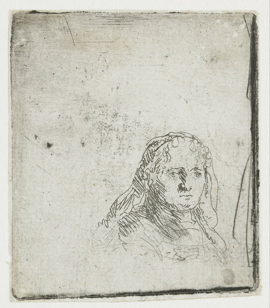 Estudio de la cabeza de una mujer de Rembrandt van Rijn