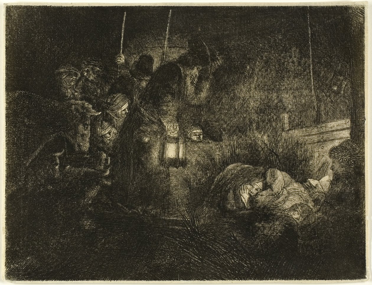 La adoración de los pastores: Una escena nocturna de Rembrandt van Rijn