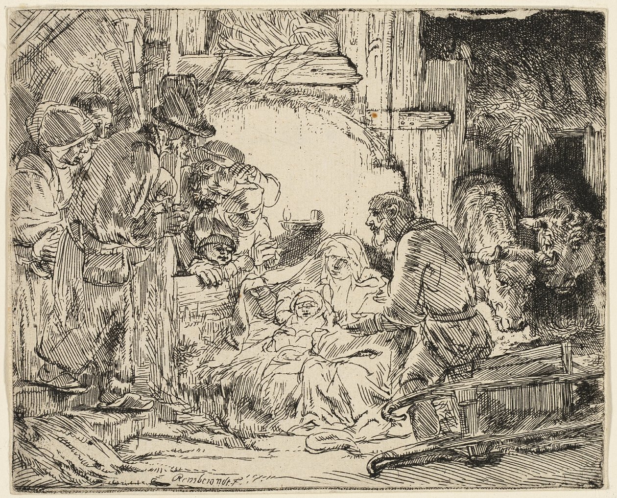 La Adoración de los Pastores: Con la Lámpara de Rembrandt van Rijn