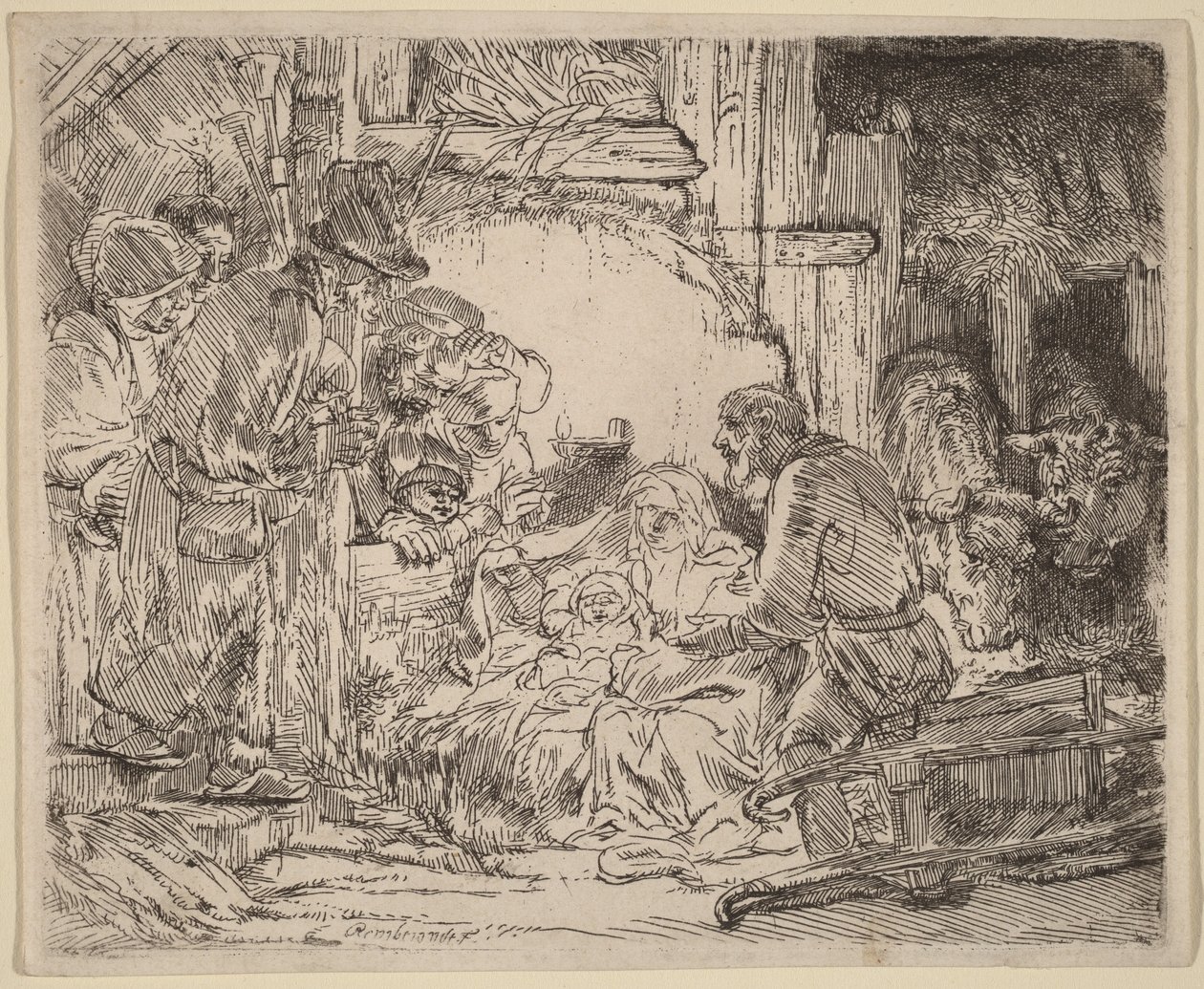 La adoración de los pastores: con la lámpara de Rembrandt van Rijn