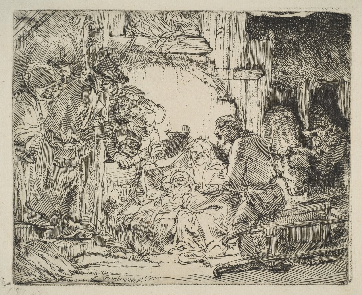 La adoración de los pastores, con la lámpara, ca. 1654 de Rembrandt van Rijn