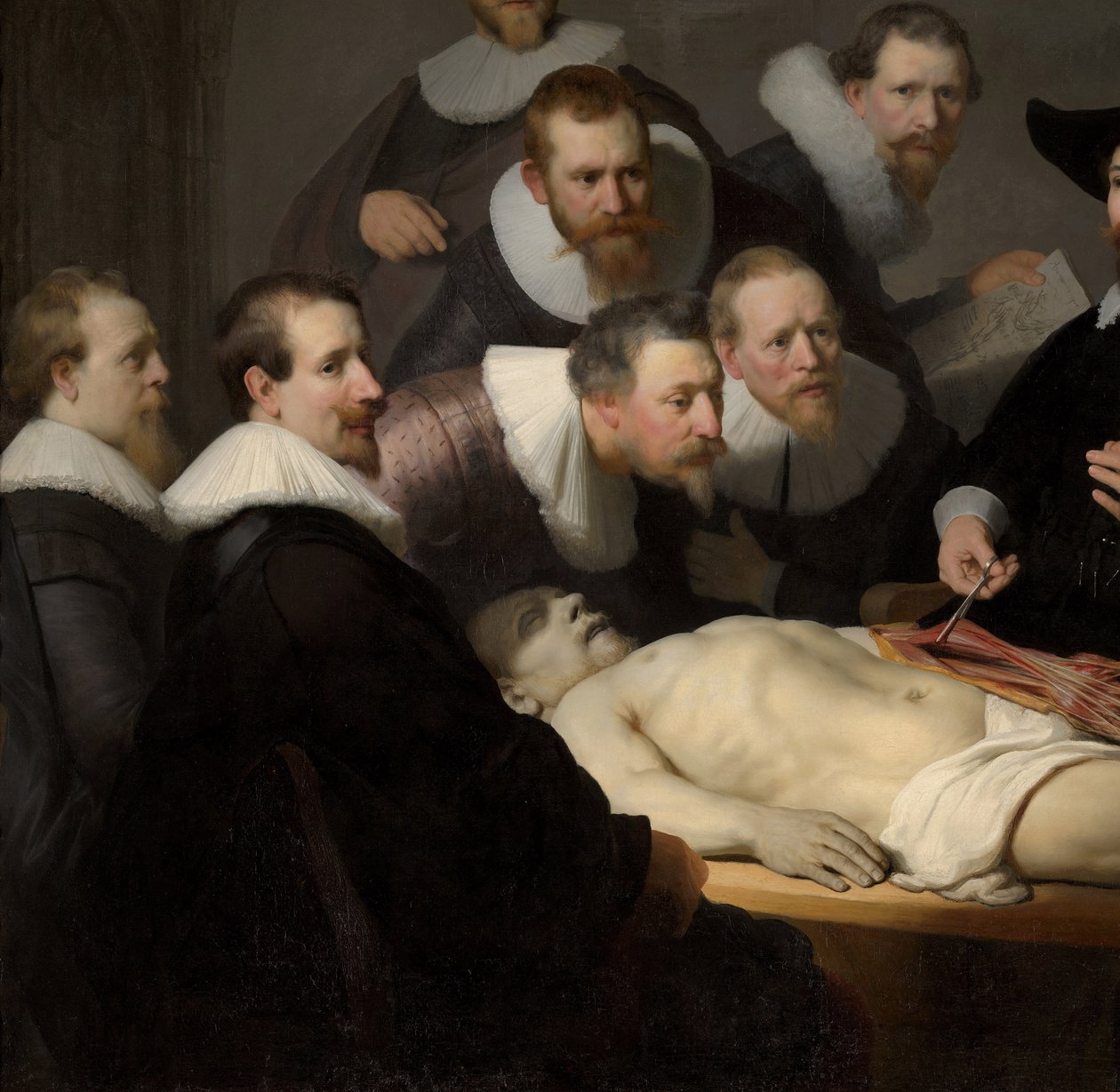 La lección de anatomía del Dr. Nicolaes Tulp (detalle) de Rembrandt van Rijn