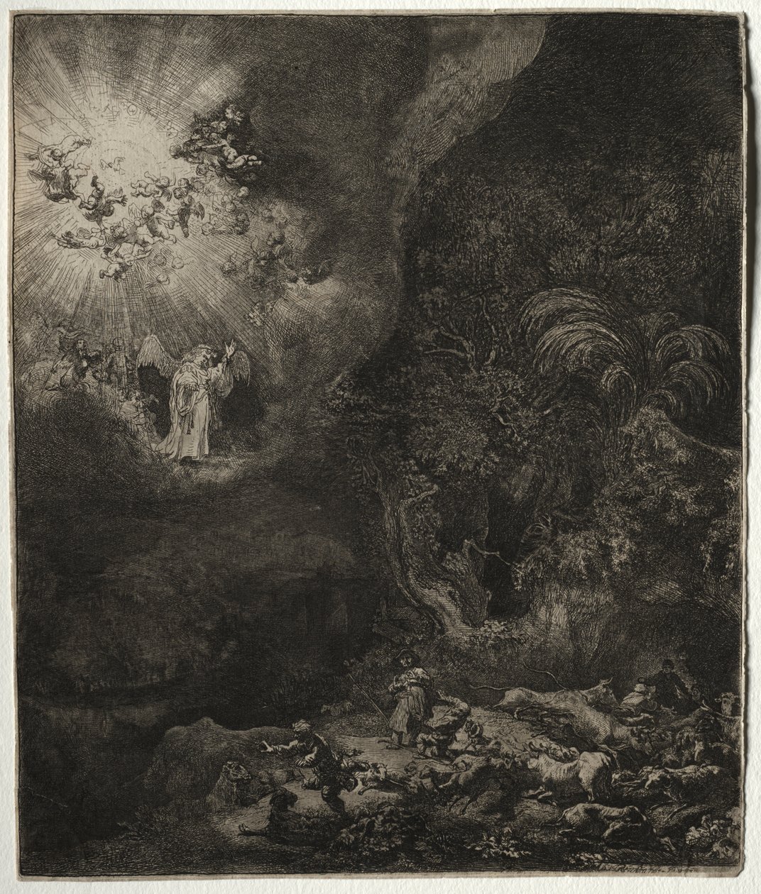 El ángel apareciendo a los pastores de Rembrandt van Rijn