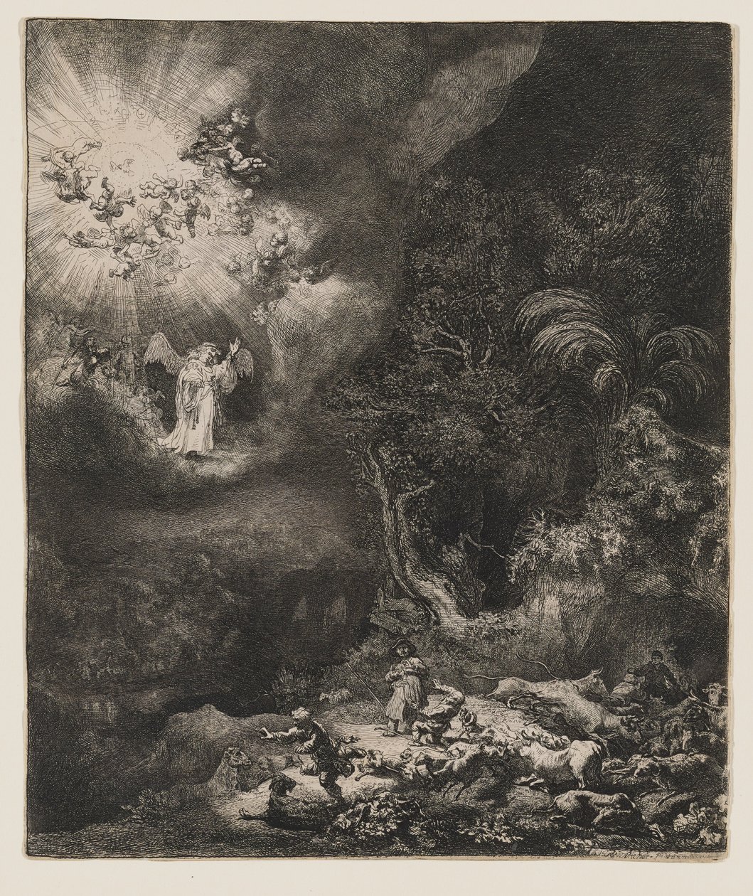 El ángel que se apareció a los pastores de Rembrandt van Rijn