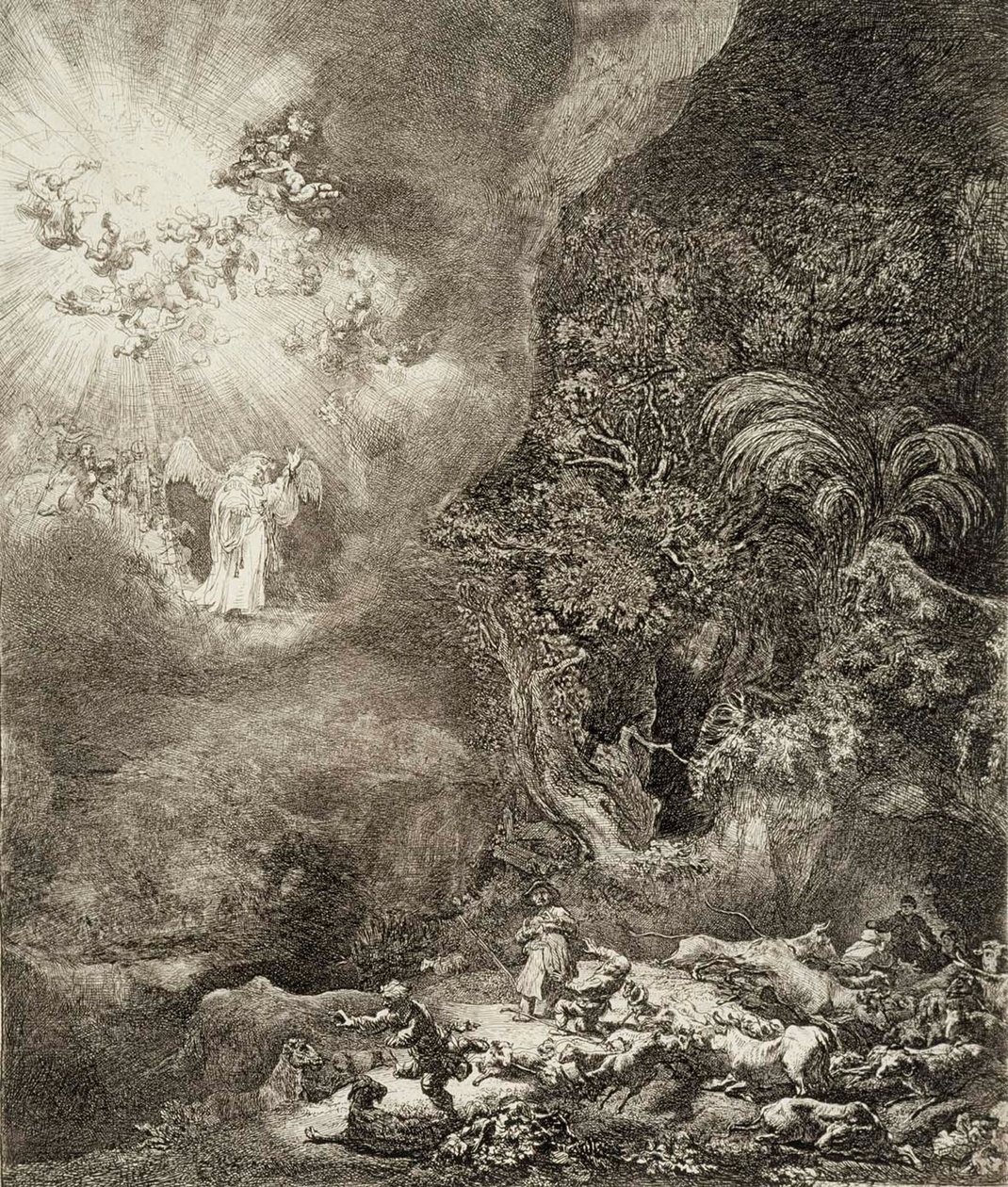 El ángel que se apareció a los pastores de Rembrandt van Rijn
