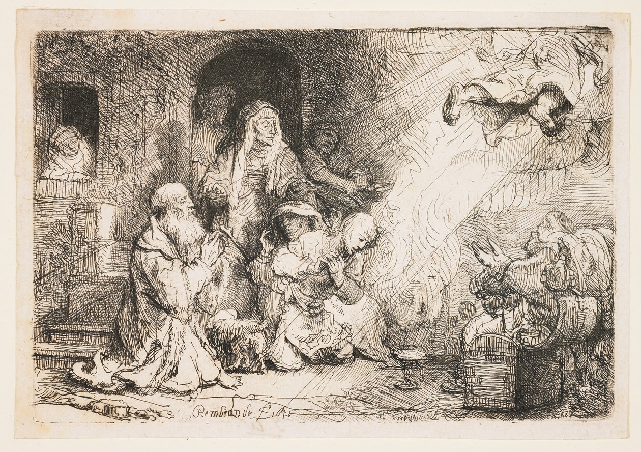 El ángel partiendo de la familia de Tobías de Rembrandt van Rijn