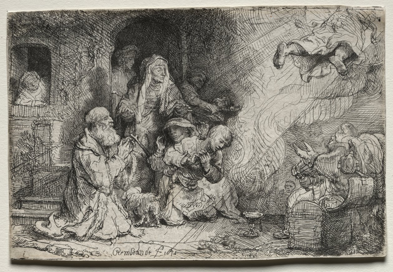 The Angel Departing from the Family of Tobit de Rembrandt van Rijn