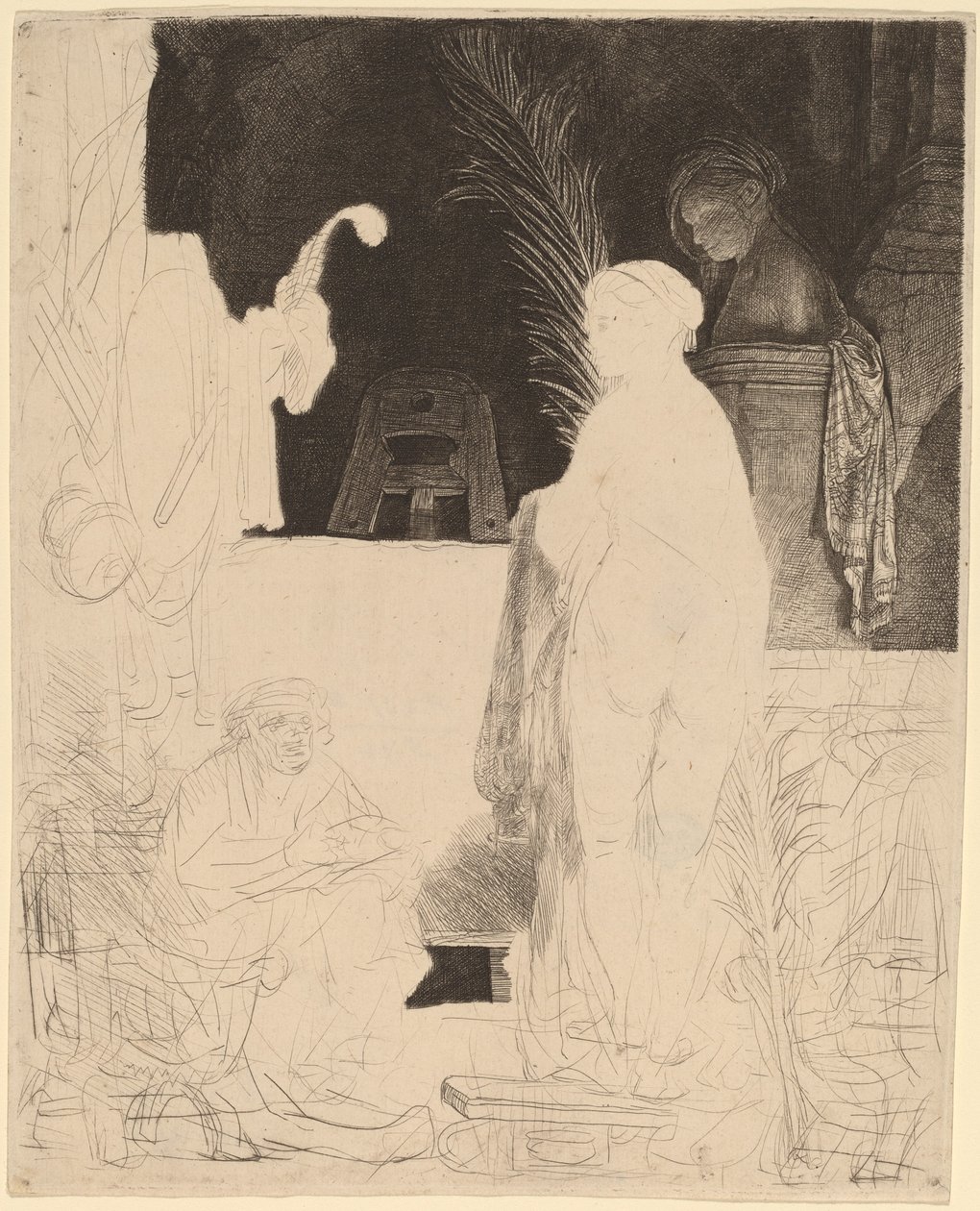 El artista dibujando del modelo de Rembrandt van Rijn