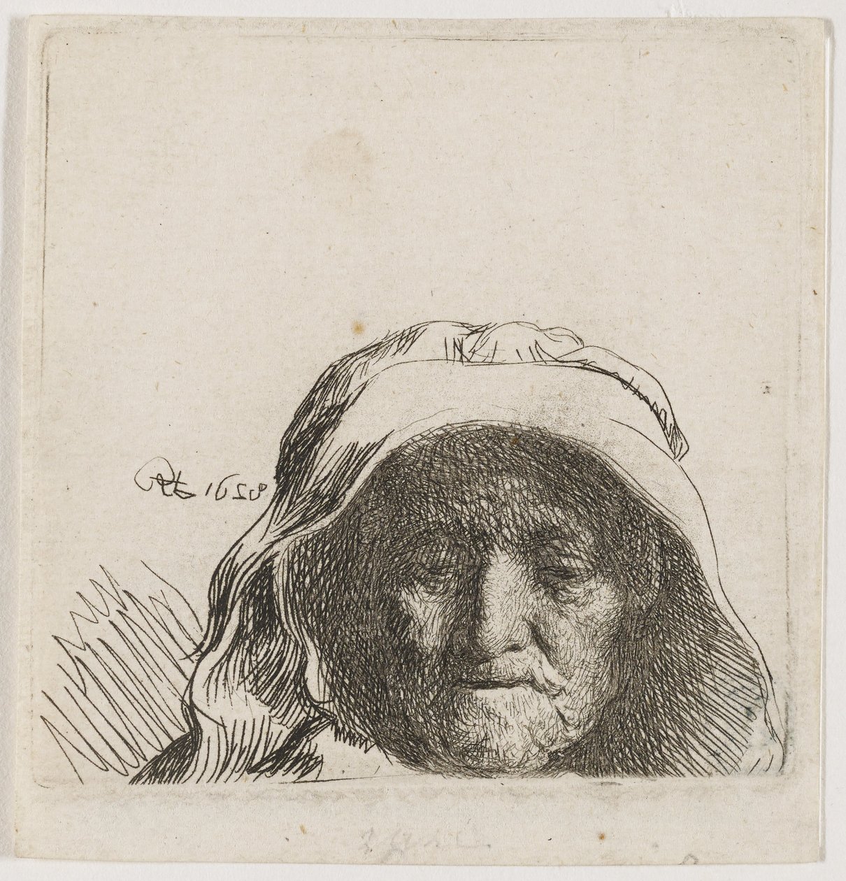 La madre del artista: solo la cabeza, de frente de Rembrandt van Rijn