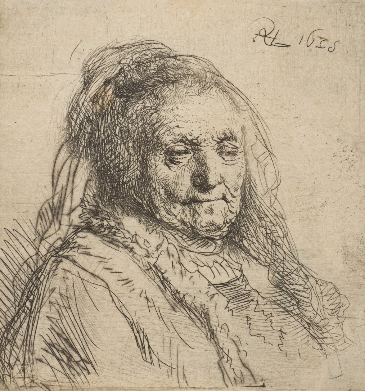 La Madre del Artista: Cabeza y Busto, Tres Cuartos a la Derecha de Rembrandt van Rijn