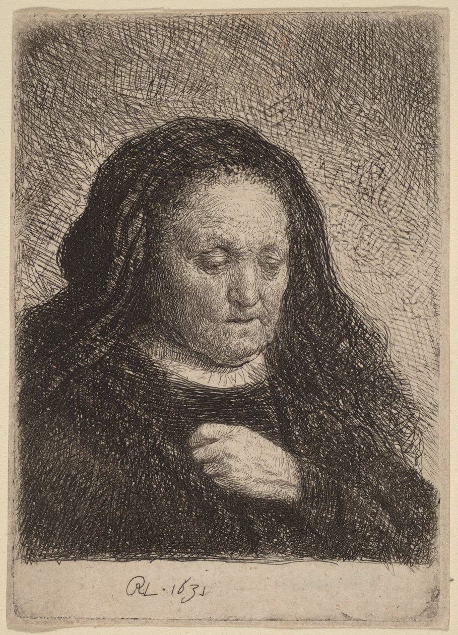 La madre del artista con la mano sobre el pecho de Rembrandt van Rijn