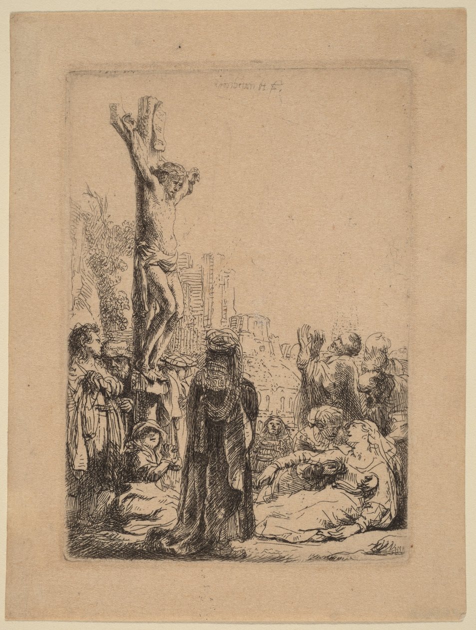 La crucifixión: cuadro pequeño de Rembrandt van Rijn