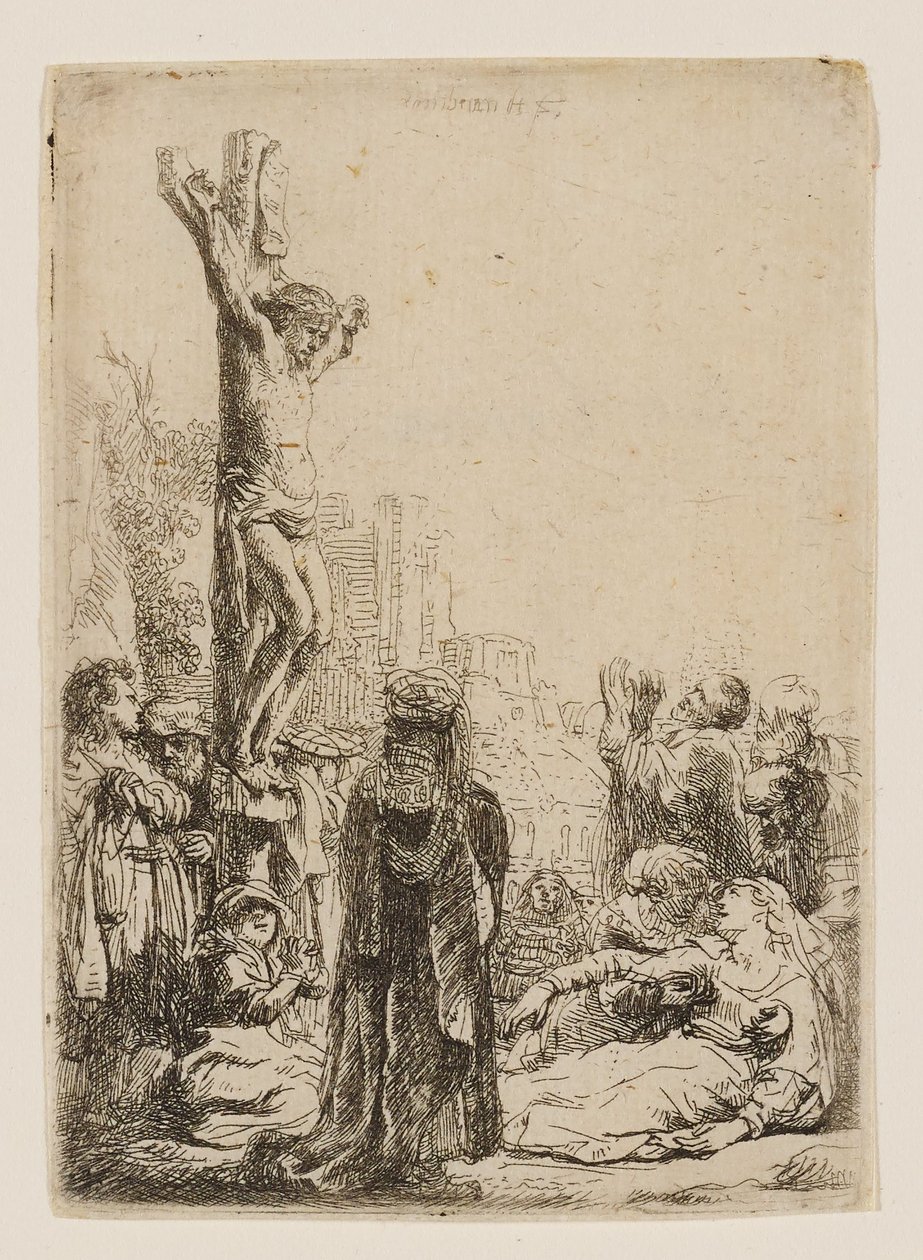 La crucifixión: cuadro pequeño de Rembrandt van Rijn