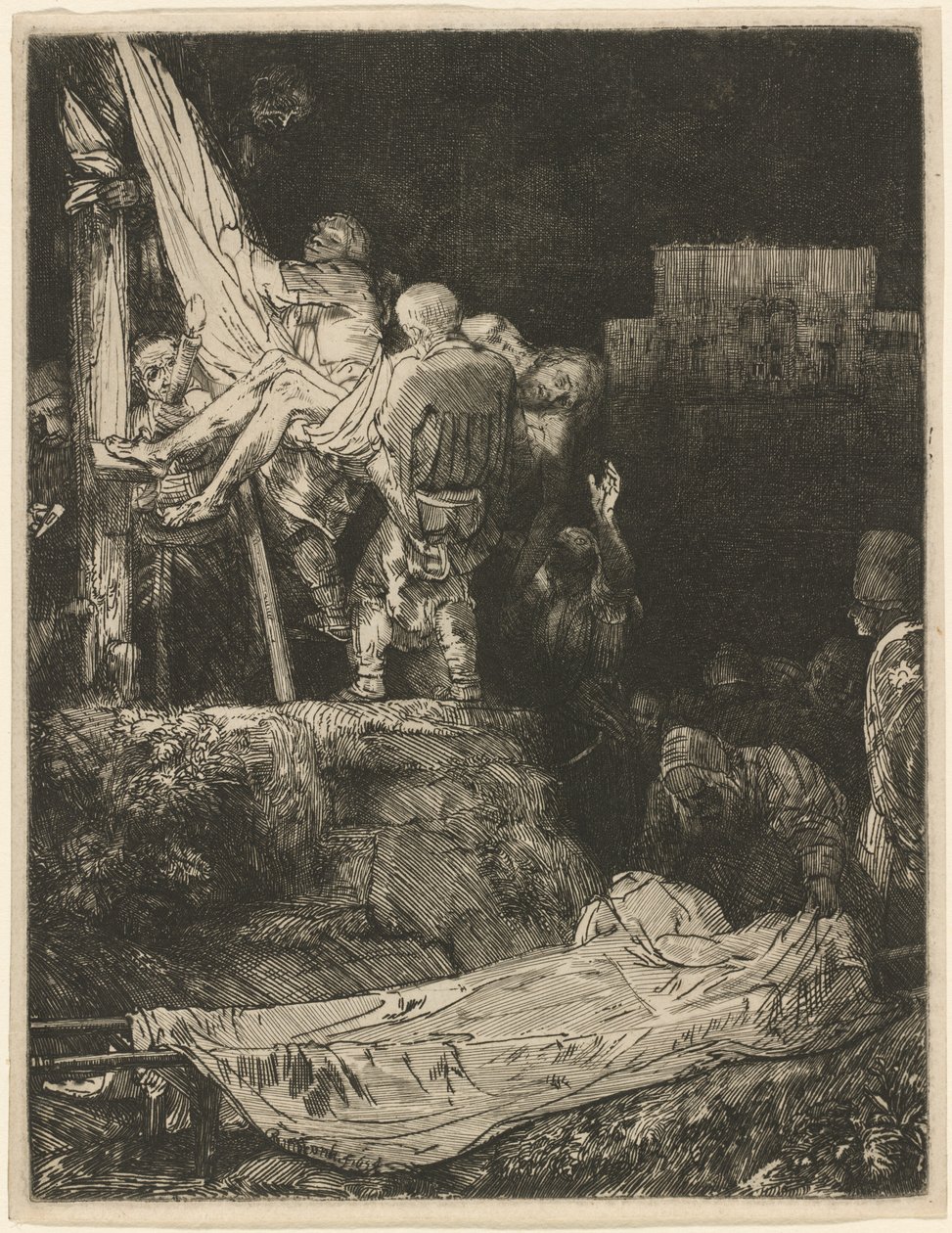 El Descendimiento de la Cruz a la Luz de las Antorchas de Rembrandt van Rijn