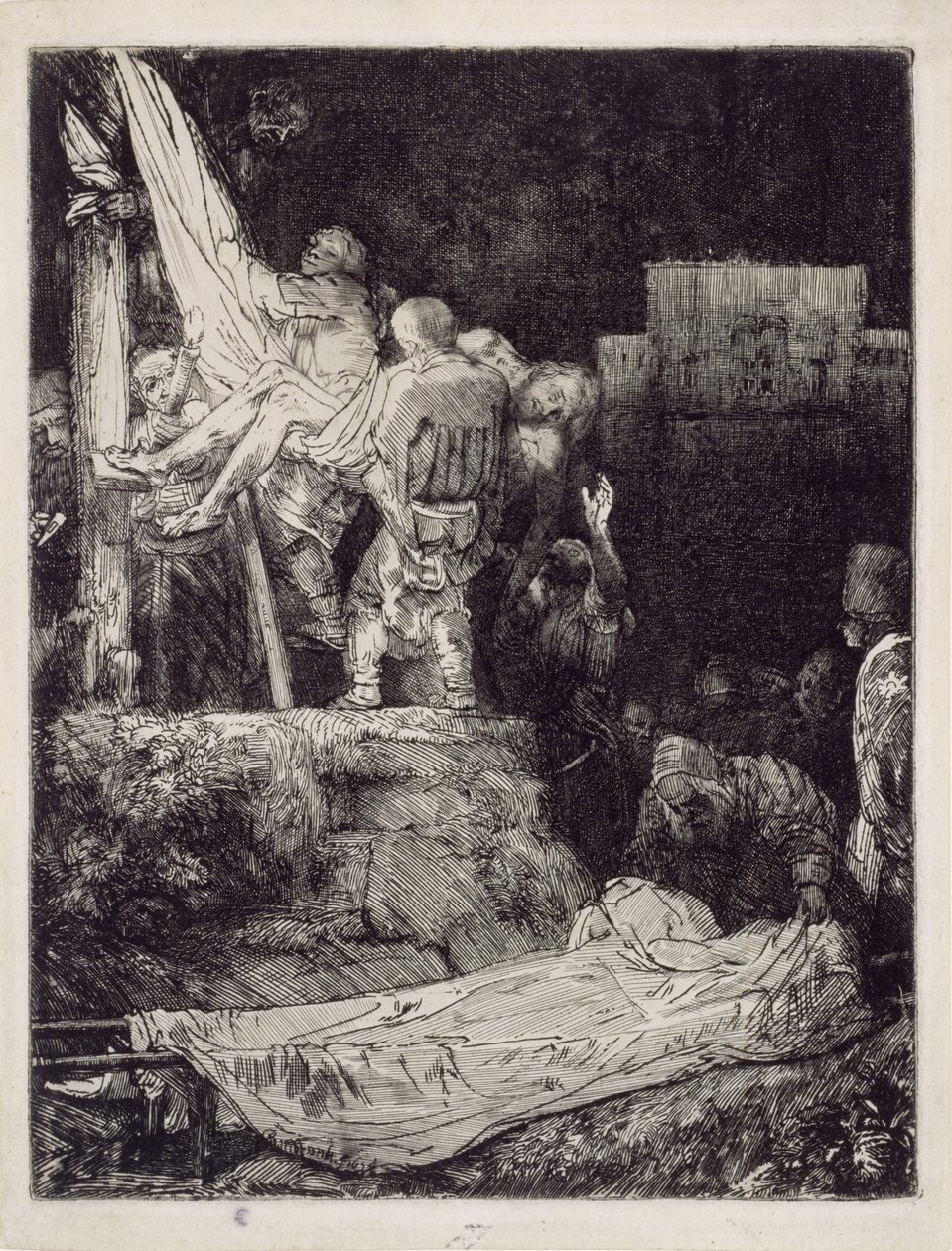 El Descendimiento de la Cruz a la luz de las antorchas de Rembrandt van Rijn