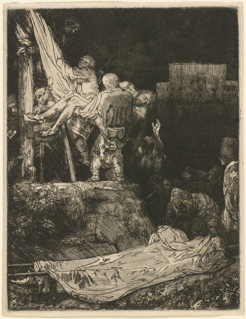 El Descendimiento de la Cruz a la luz de las antorchas de Rembrandt van Rijn
