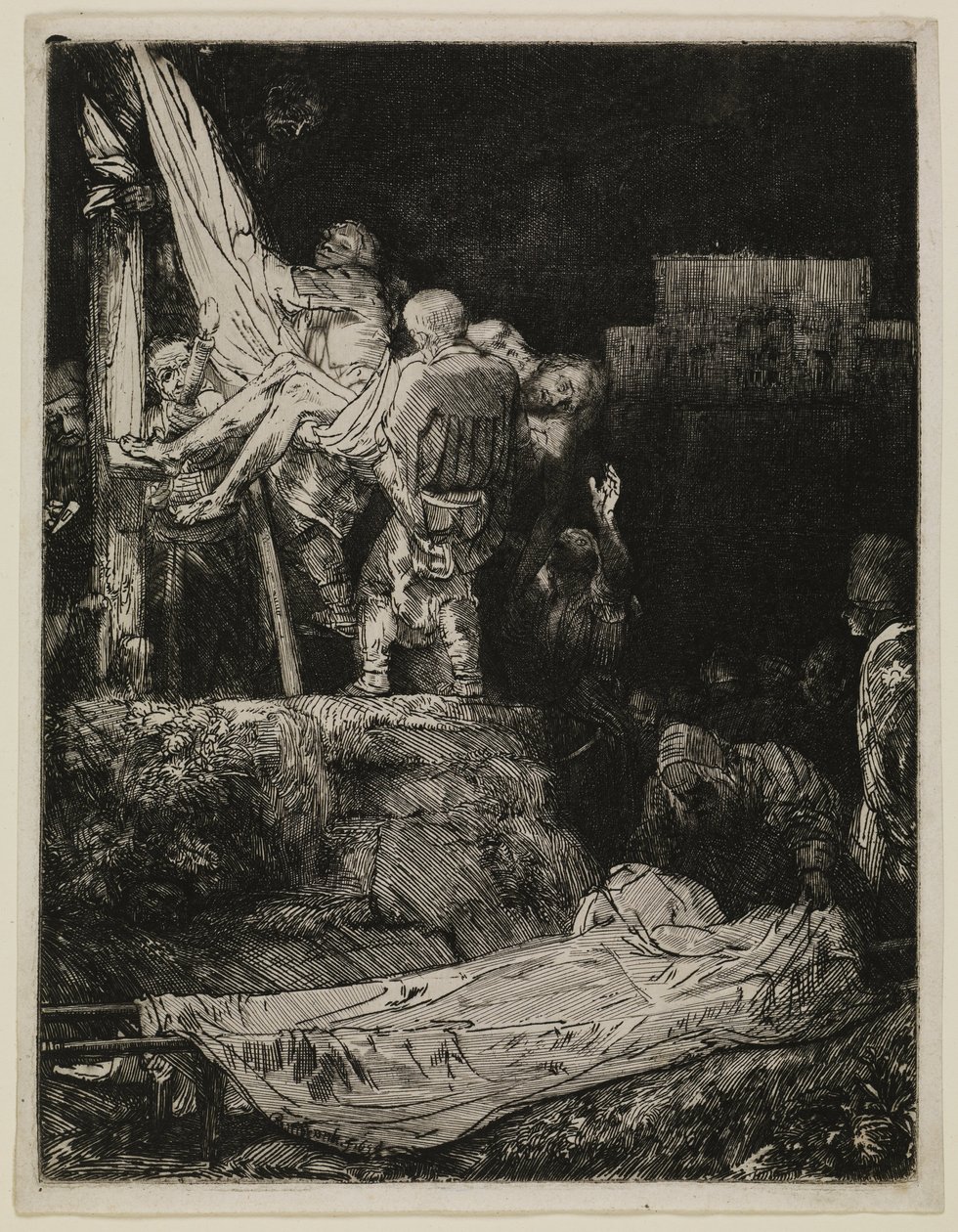 El Descendimiento de la Cruz a la luz de las antorchas de Rembrandt van Rijn