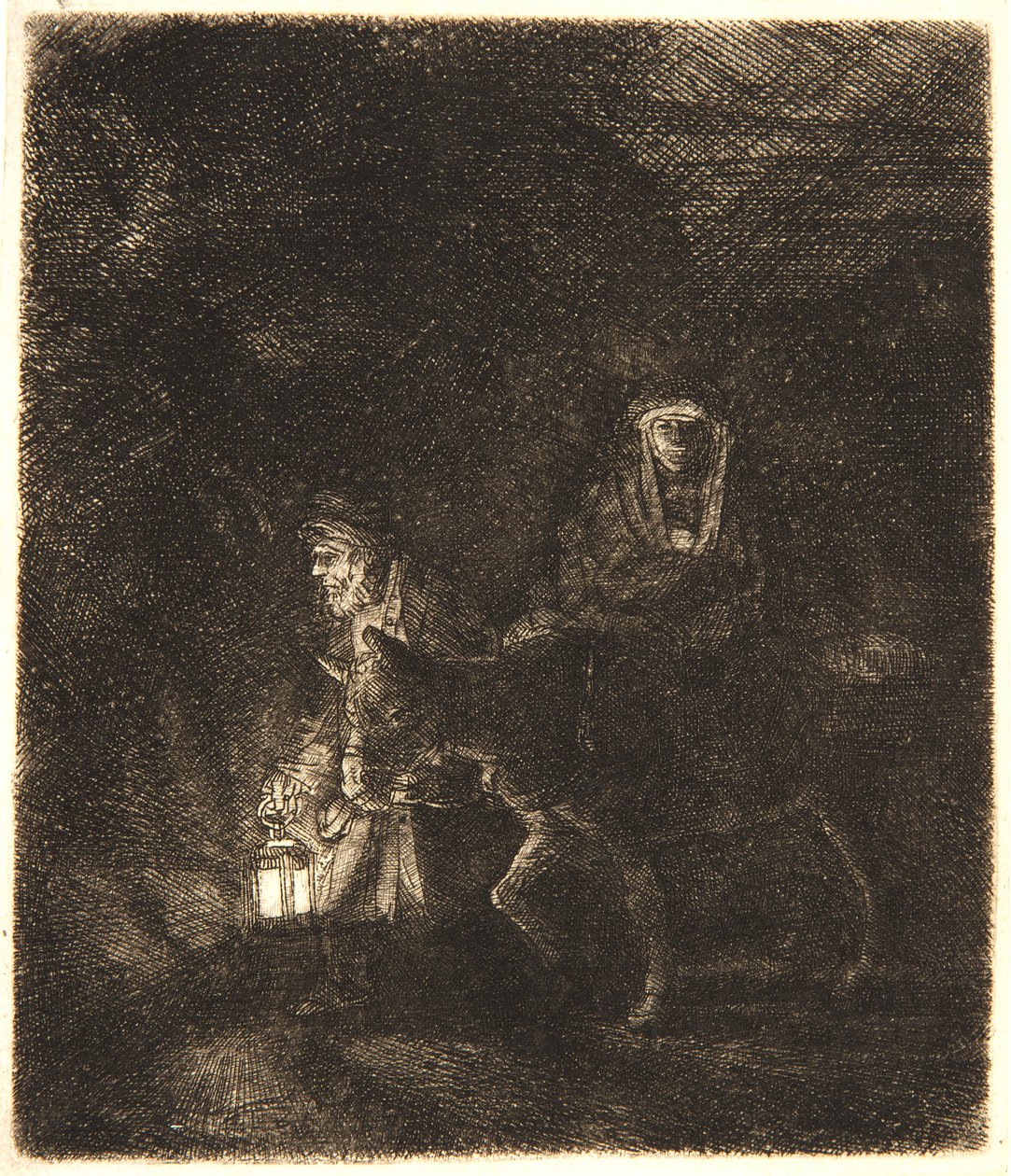 La Huida a Egipto: Una Escena Nocturna de Rembrandt van Rijn