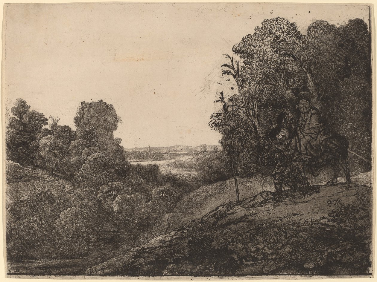 La huida a Egipto: Alterado de Seghers de Rembrandt van Rijn