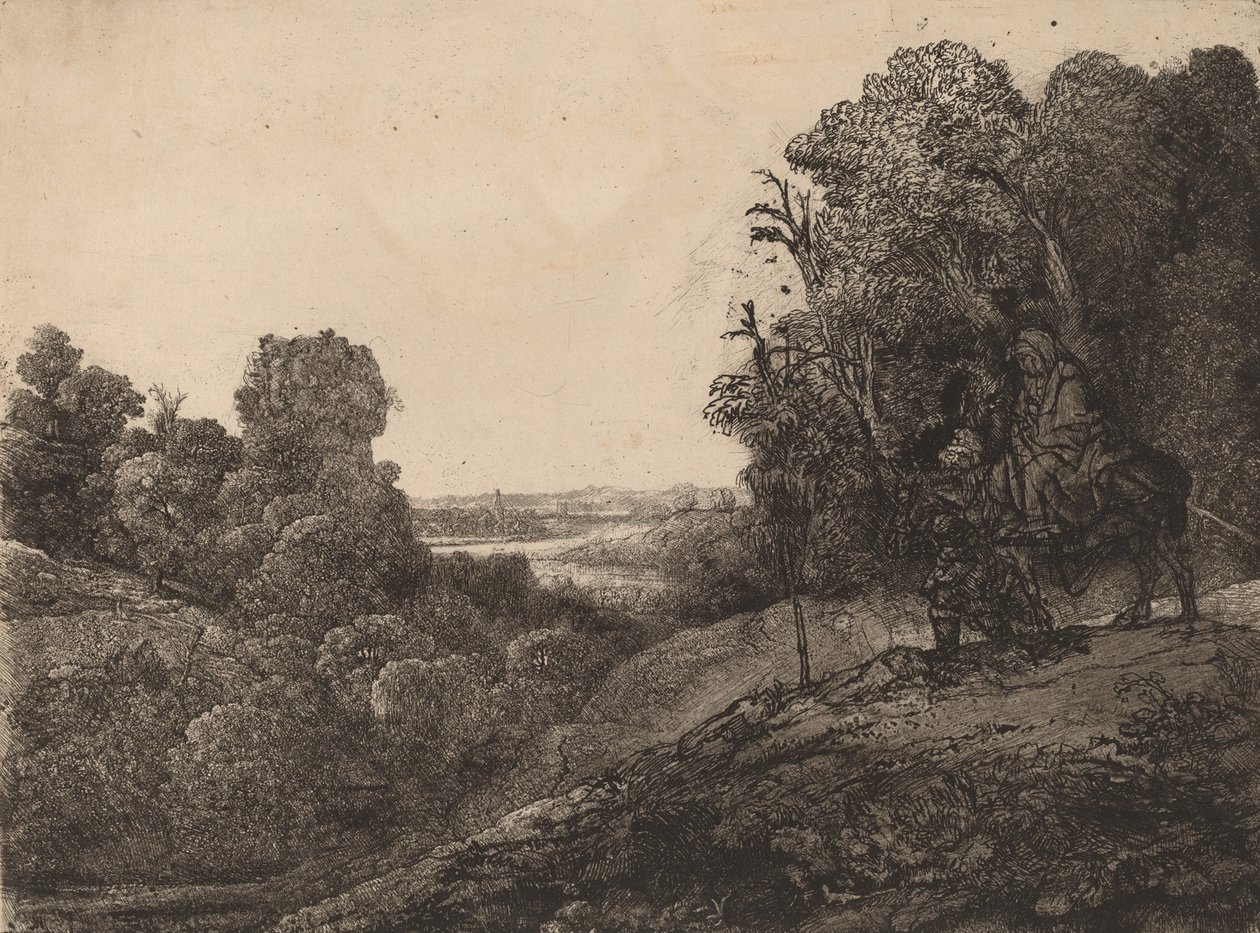 La Huida a Egipto: Alterado de Seghers de Rembrandt van Rijn