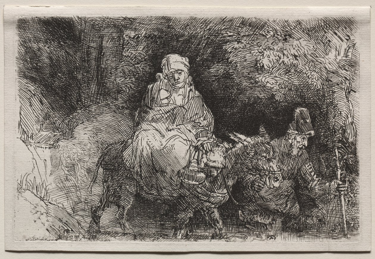 La Huida a Egipto: Cruzando un Arroyo de Rembrandt van Rijn