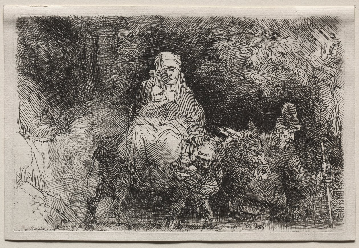 La huida a Egipto: Cruzando un arroyo, 1654 de Rembrandt van Rijn