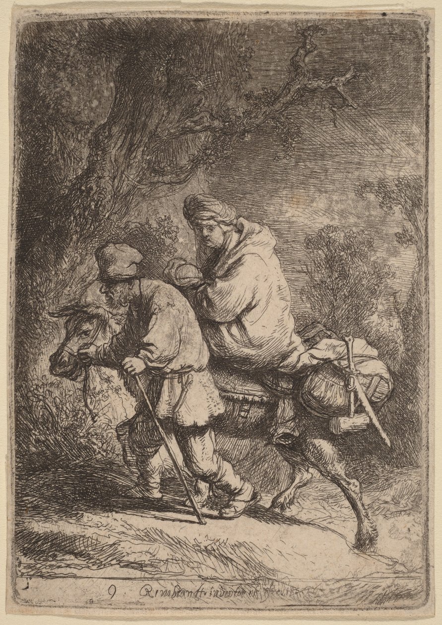 La huida a Egipto: Pequeño de Rembrandt van Rijn