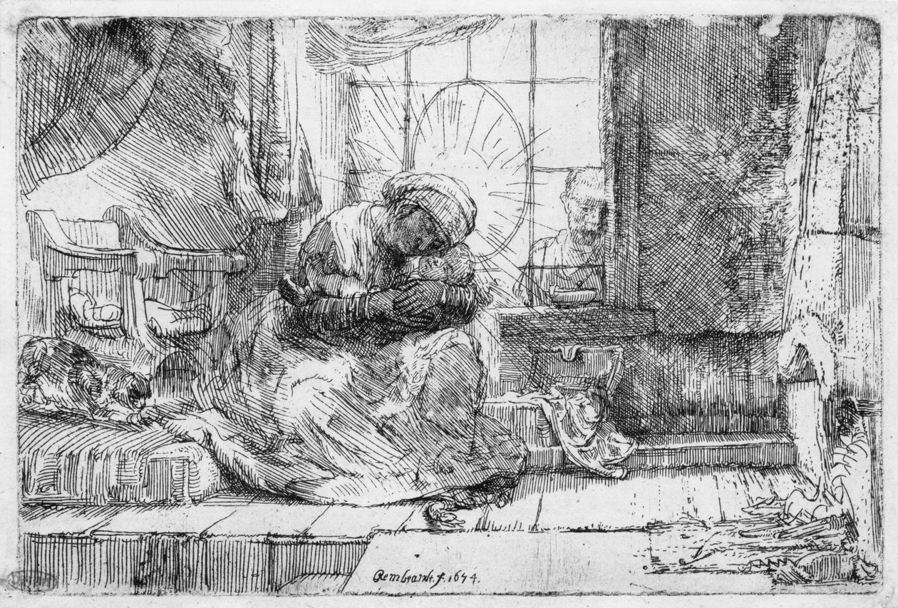 La Sagrada Familia con un gato de Rembrandt van Rijn
