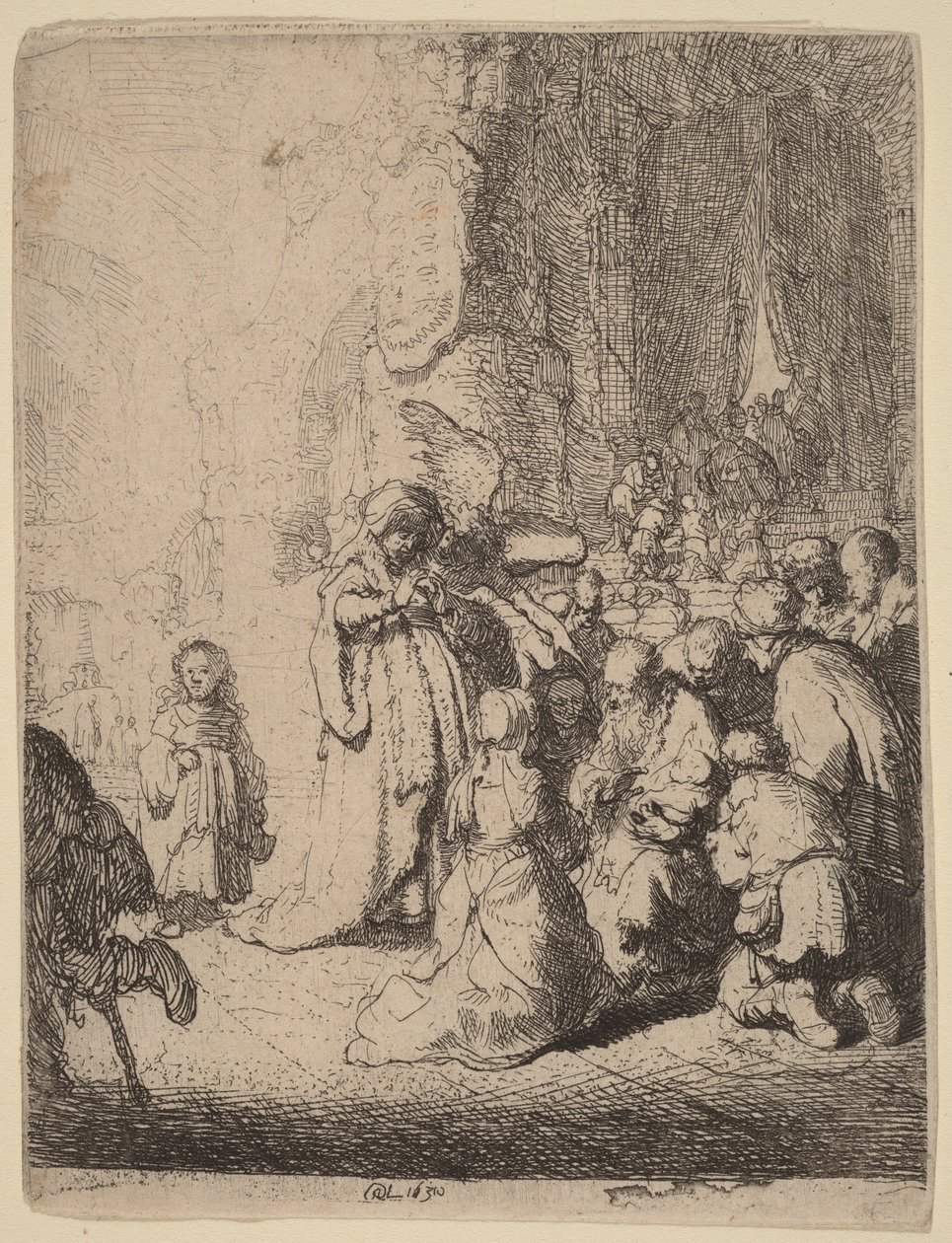 La presentación en el templo con el ángel: lámina pequeña de Rembrandt van Rijn