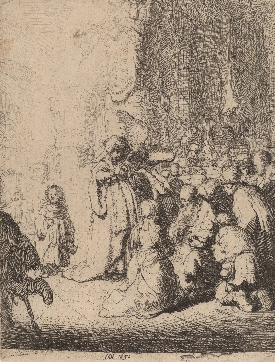La Presentación en el Templo con el Ángel: Placa Pequeña, 1630 de Rembrandt van Rijn