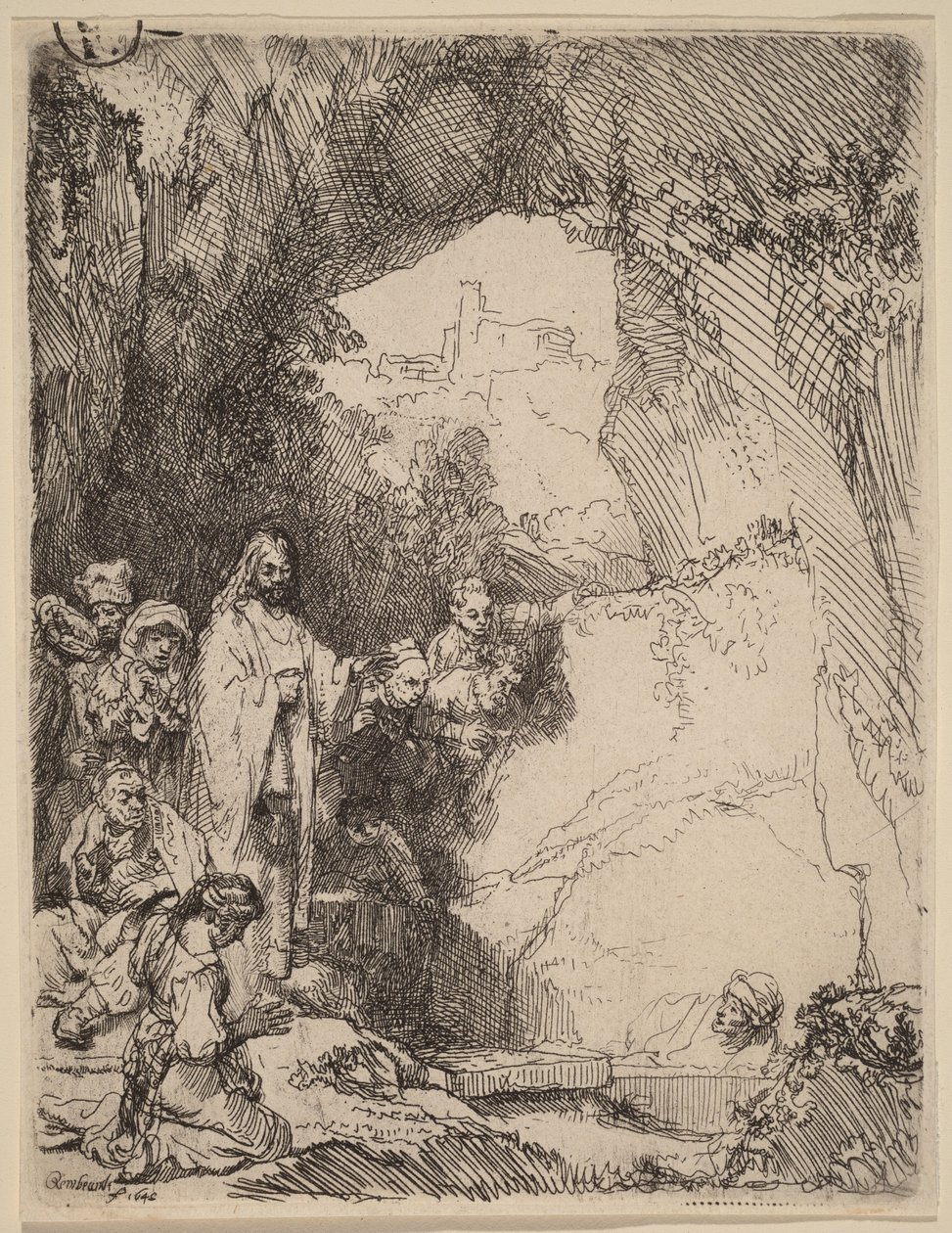 La resurrección de Lázaro: plato pequeño de Rembrandt van Rijn