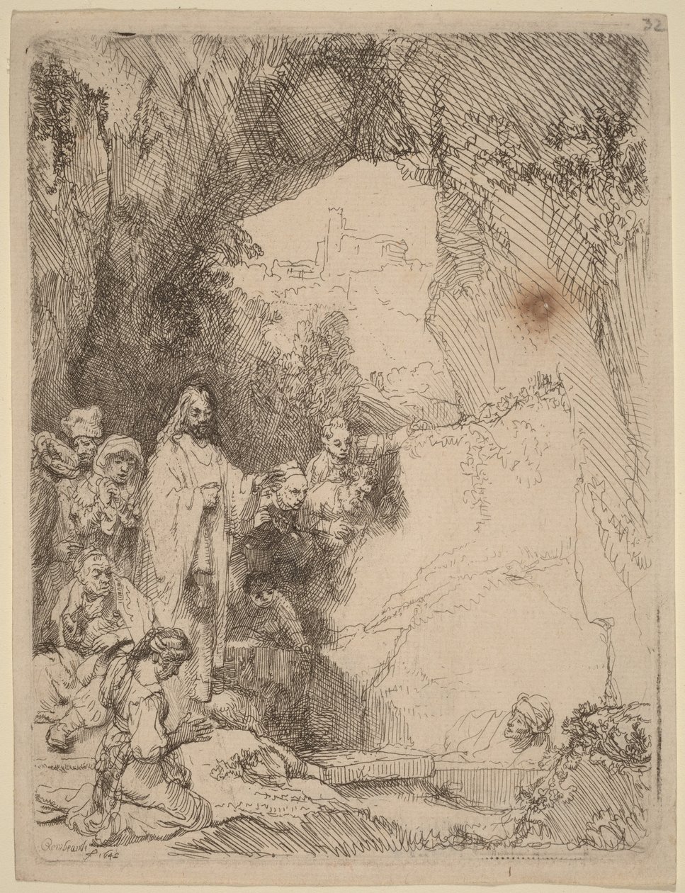 La resurrección de Lázaro: plato pequeño de Rembrandt van Rijn